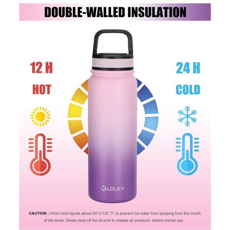 OLDLEY Insulated Water Bottle 32oz Stainless Steel Water Bottles with Straw for Adults Kids, Double Wall Vacuum Bottles, Leak-Proof Sports Water