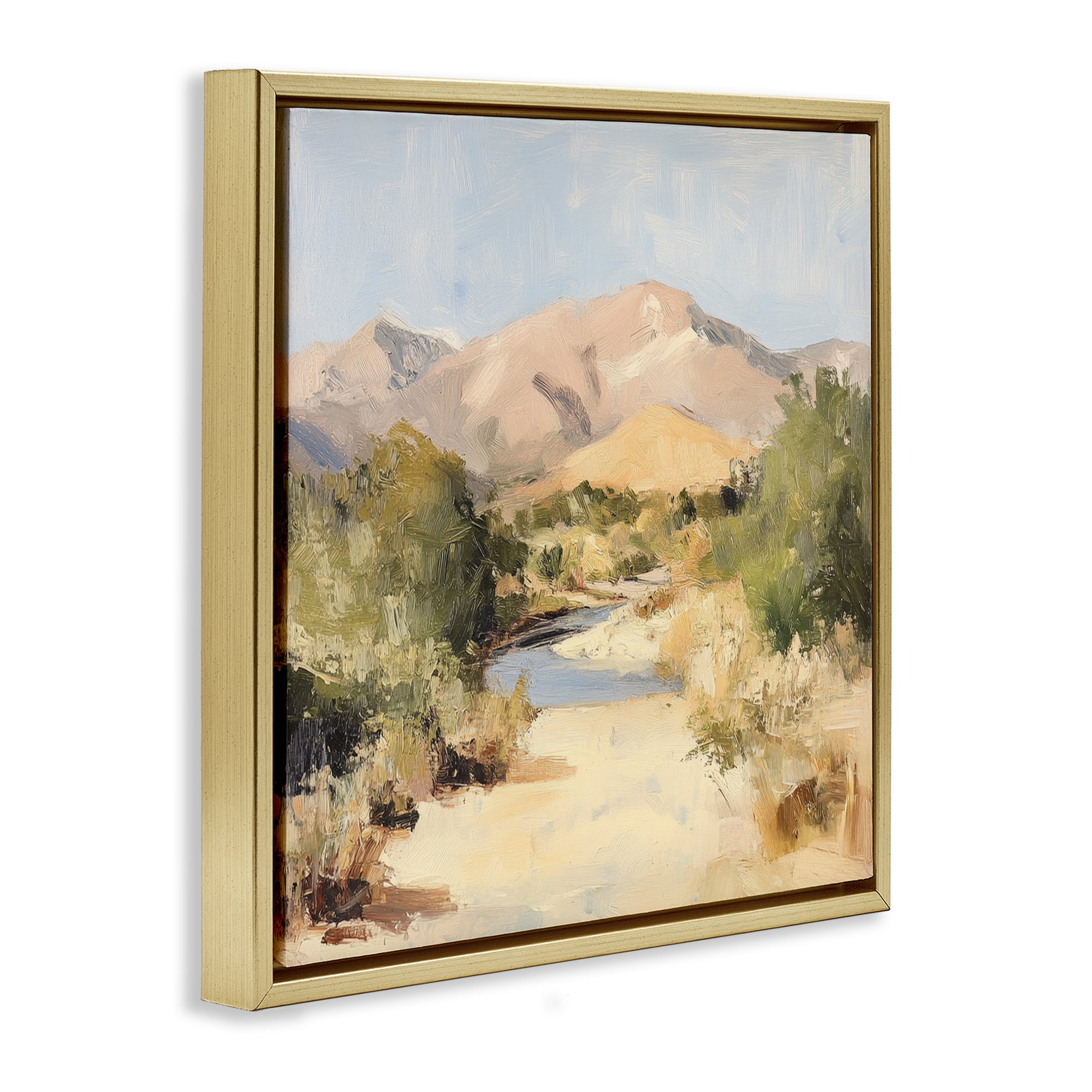 Stupell Industries Beige Desert Mountain Stream Gold Framed Floater Canvas Wall Art, design by Petal Prints Design