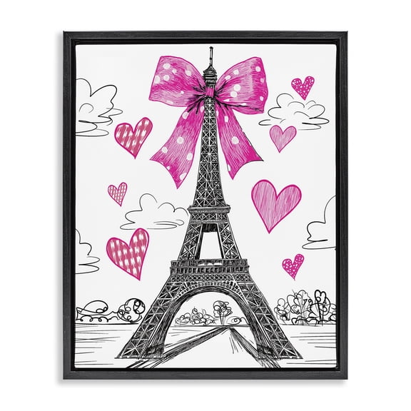 Stupell Industries Art Deco Heart Patterned Eiffel Tower Black Floating Frame Canvas Art, 17 x 21, by Jess Stempel