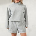 thumbnail image 2 of Survêtements 2 Pcs pour Femmes avec Sweat à Col Roulé Ample et Shorts, 2 of 9