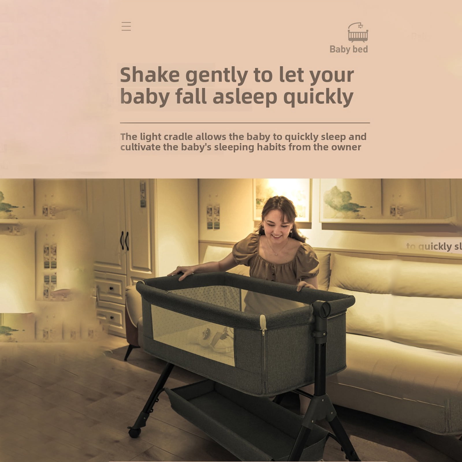EaseBaby Baby Bassinet, Baby Bedside Sleeper, Convenient Toddler cradle with Changing Table,Mosquito Net for 0-24Months,Unisex,Khaki