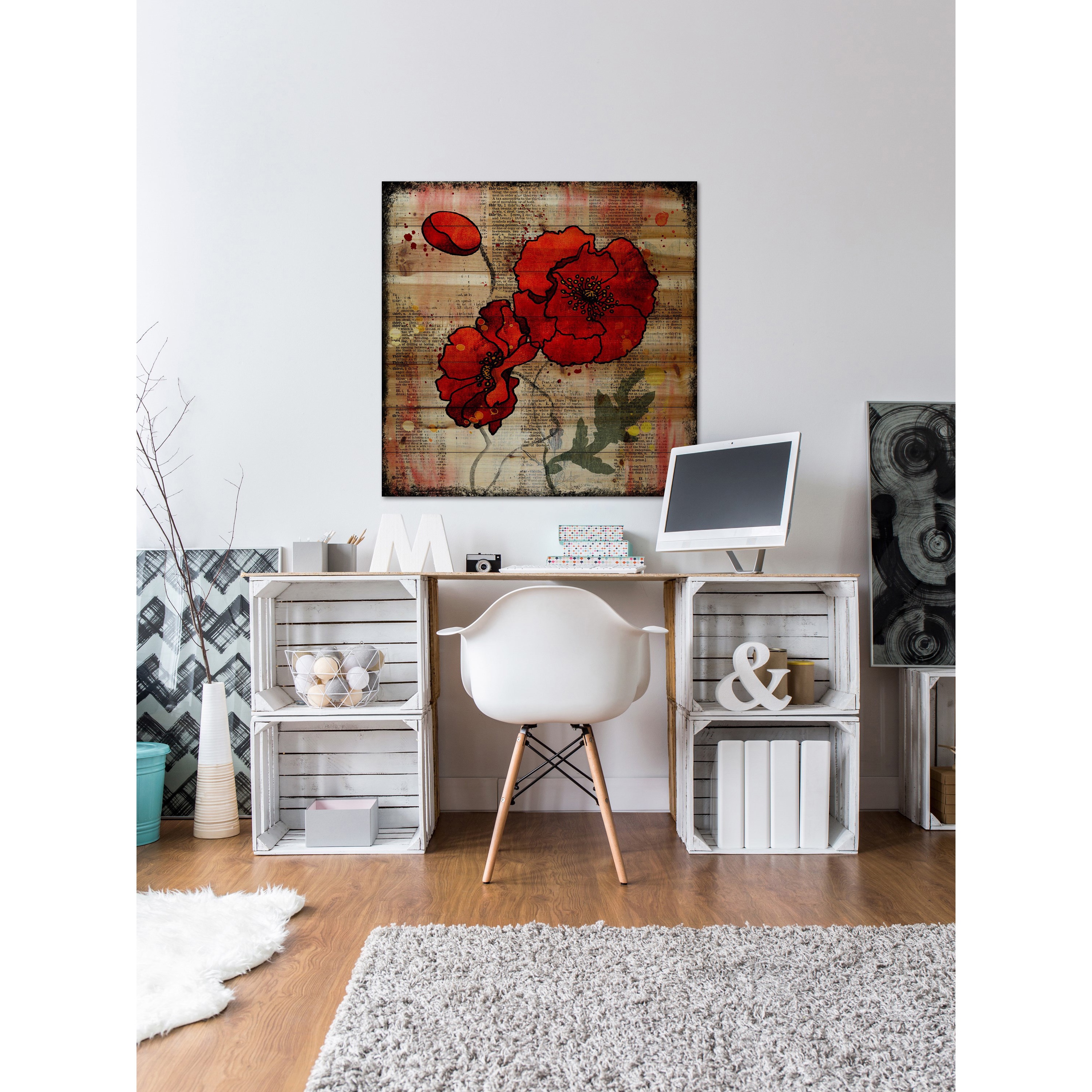 Marmont Hill "Poppy Talk 2" by Vicki Butler Painting Print on Natural Pine Wood