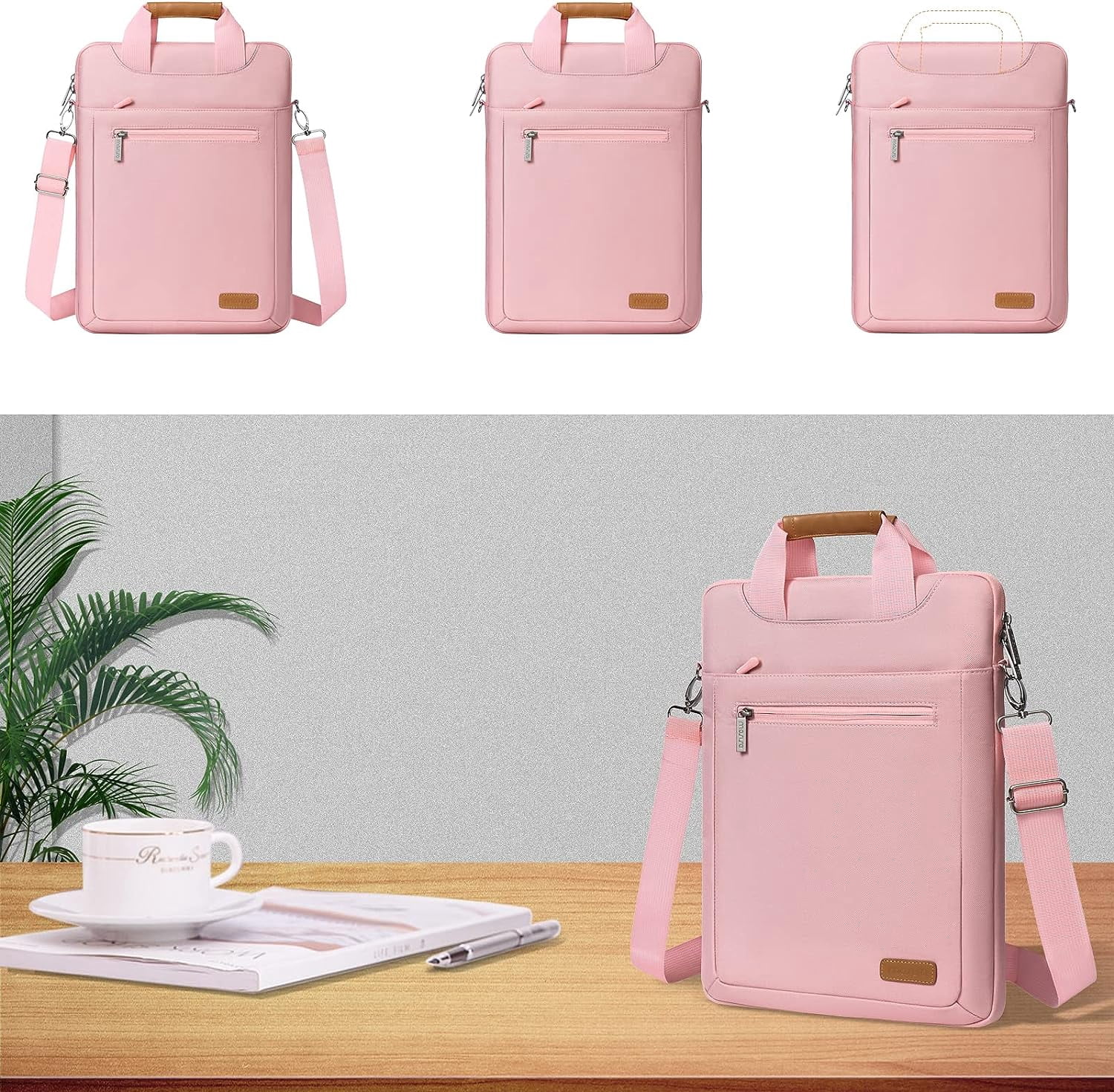 Mosiso Vertical Laptop Shoulder Bag 15.6 inch for MacBook Air Pro 15 16 inch M2 A2941 A2780 M1 A2485 A2141 A1398 Notebook Briefcase with Zipper Pockets,Pink