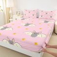 thumbnail image 4 of Manfei Halloween Sweet Flying Bat King Sheets 4pcs, Gothic Animal Bedding, Pink Gray Yellow,1 Fitted Sheet, 1 Flat Sheet and 2 Pillowcases, 4 of 5
