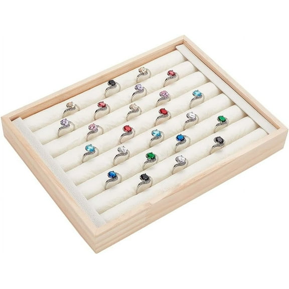 2 Pcs 7 Slots Ring Holder Display Trays 7x9.5x1.2Inch Velvet Leather Ring Storage Display Trays Ring Holder Stand Jewelry Storage Tray Organizer for Home or Store Sell Show Floral White