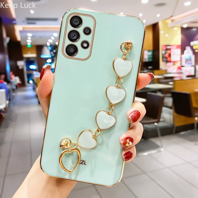 Funda chapada a la moda para Samsung Galaxy, carcasa a prueba de golpes con pulsera de corazón de amor, cadena, A13, A32, A52, A72, A23, A33, A31, A11, A51, A21S Fivean unisex