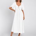 thumbnail image 5 of Munlar Womens White Sundress A-line V Neck Flowy Short Sleeve Midi Dress Ruffle Summer Dress for Women, 5 of 9