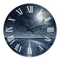 thumbnail image 2 of Designart 'Asphalt Road Under Cloudy Full Moon I' Nautical & Coastal Wall Clock, 2 of 5