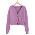 thumbnail image 3 of Camisa de punto para mujer, suelta, retro, de manga larga, con botones, suéter, abrigo de otoño, morado Inevent AP001150-03B, 3 of 7