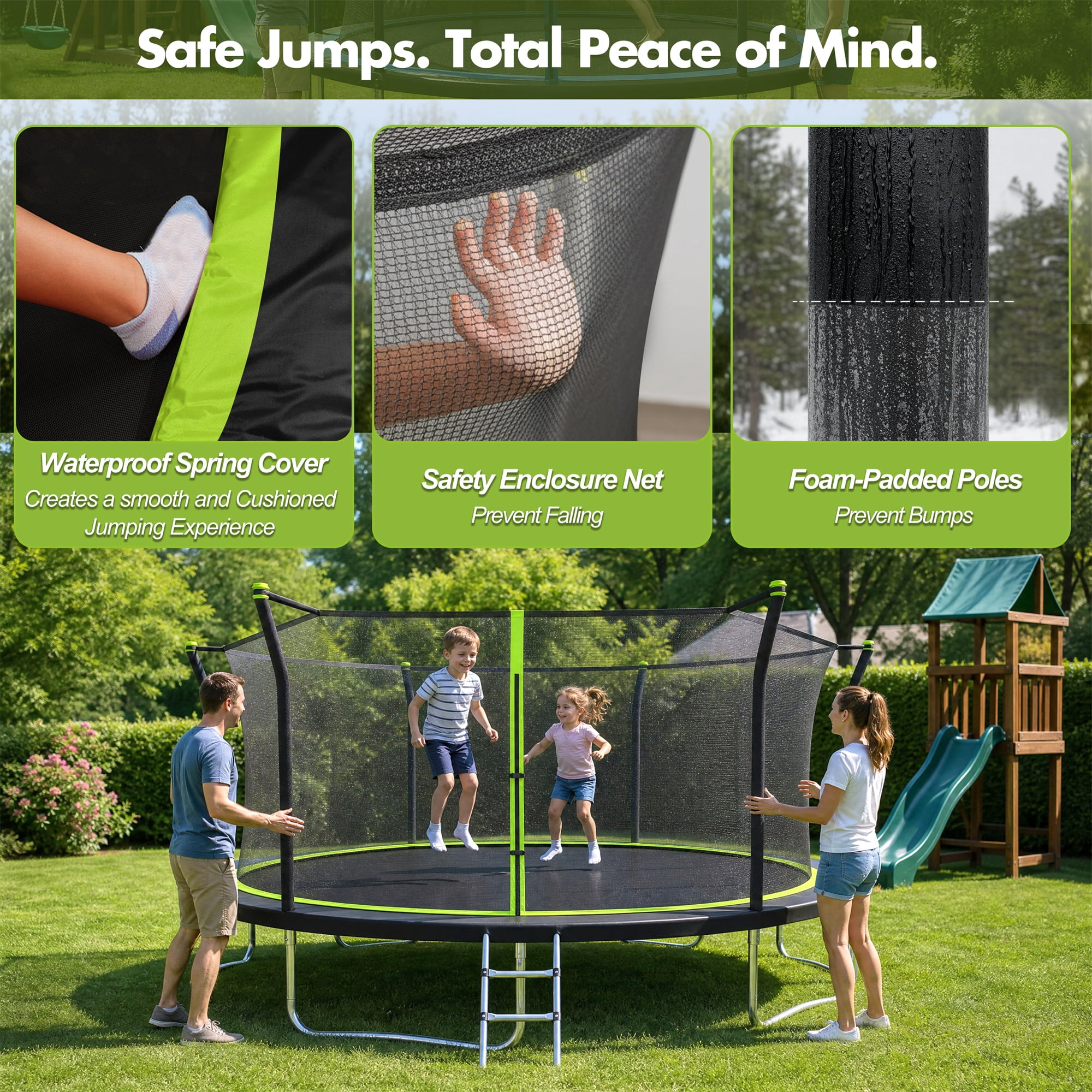 Alvantor 14Ft Trampoline for Kids, Recreational Trampoline with Enclosure Net and Ladder Green