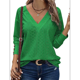 thumbnail image 2 of Blusas Elegantes e Informales para Mujer, con Cuello en V, Larga, Botones, Encaje Calado y Bordado. Verde M, 2 of 7