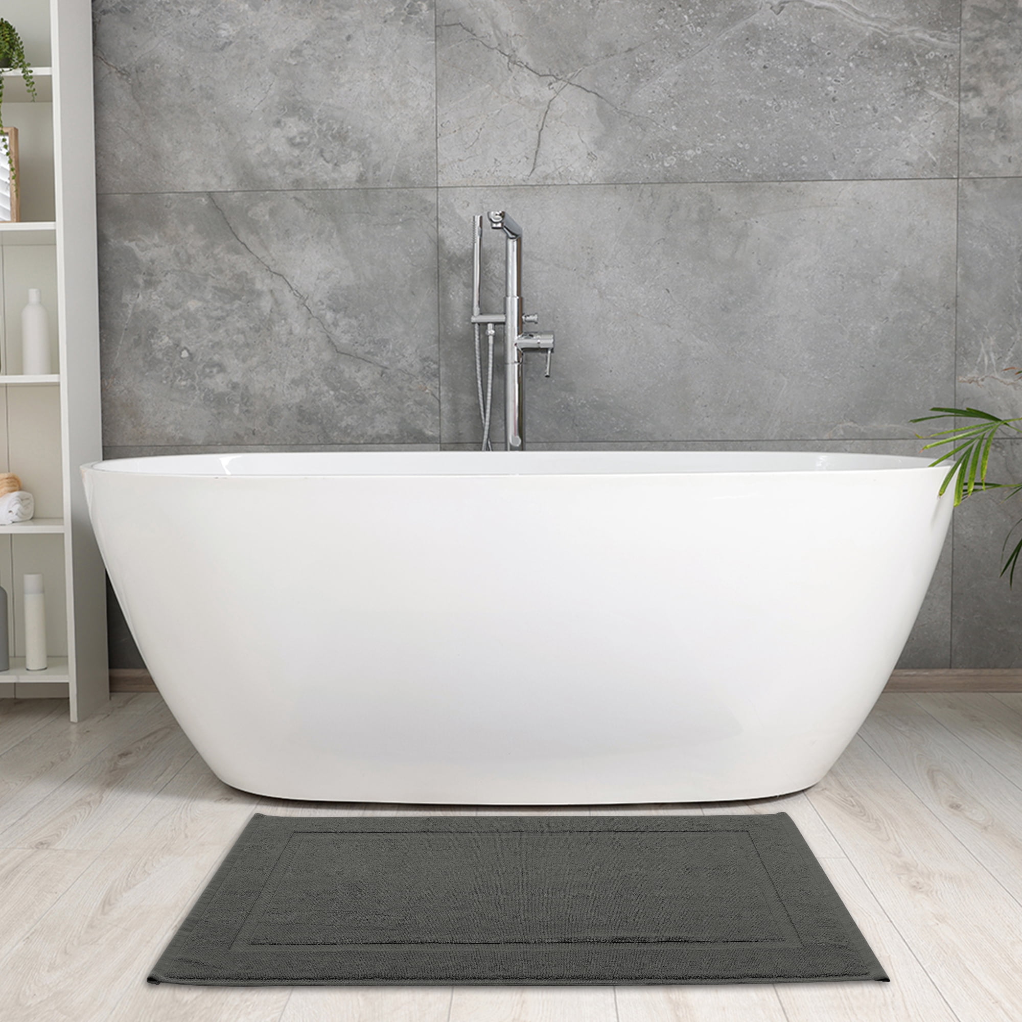 Unique Bargains 2 Pcs Cotton Banded Reversible Soft Bath Rug Grey 20" x 32"