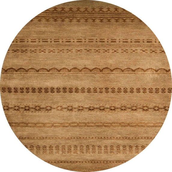 Ahgly Company Machine Washable Indoor Round Abstract Orange Area Rugs, 5' Round