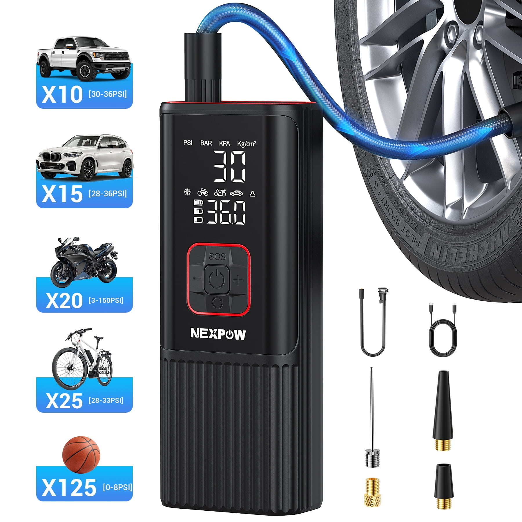 NEXPOW Portable Air Compressor, 150 PSI, Rechargeable photo 3