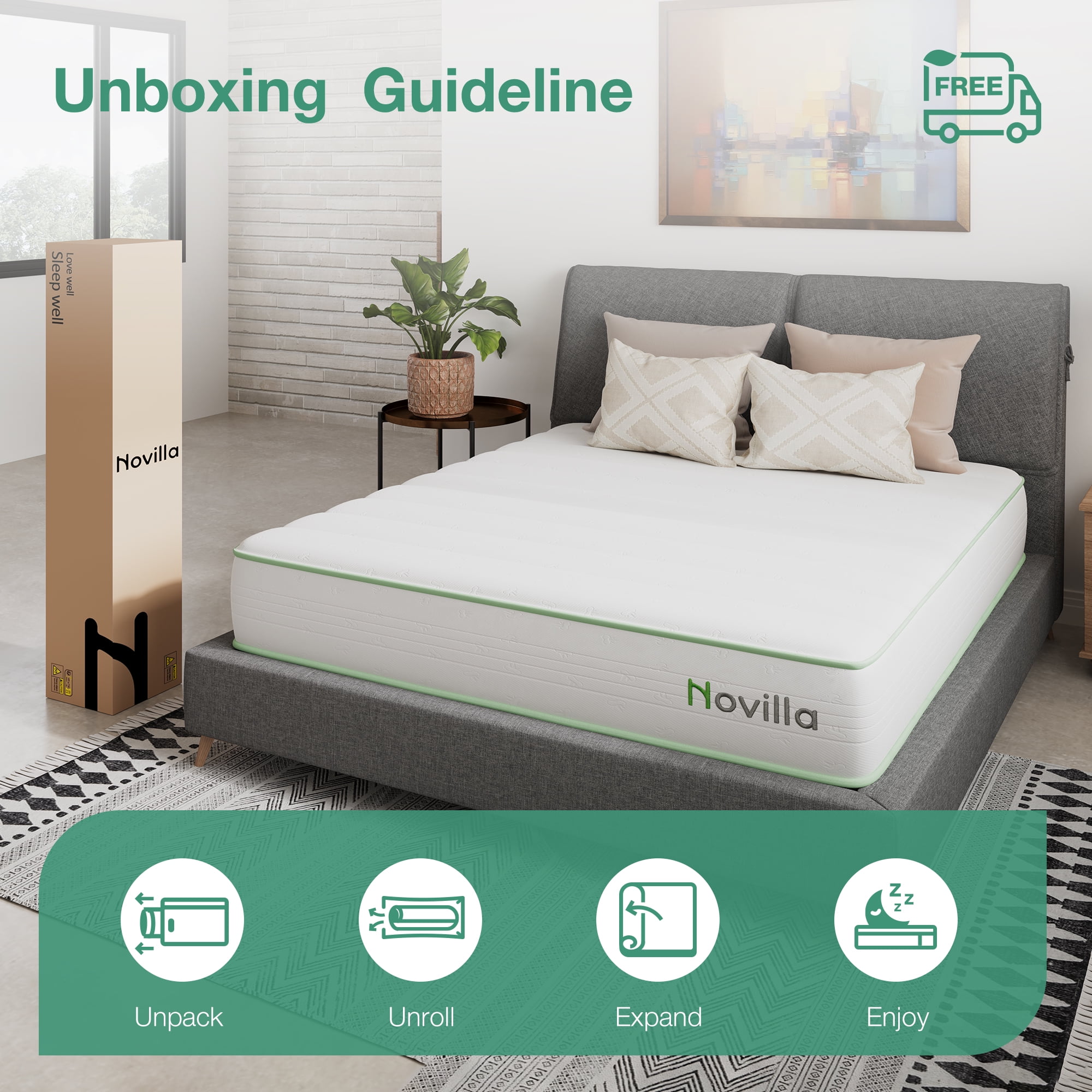 Novilla Snowfall 8 inch Queen Size Mattress in a Box, Hybrid Medium Support Mattresses, Pocket Spring and CertiPUR-US, Pressure Relief & Motion Isolation