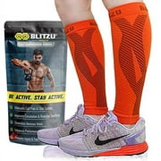 BLITZU Calf Compression Sleeves For Women & Men Leg Compression Socks for Runners, Shin Splint, Recovery from Injury & Pain Relief Great for Running, Maternity, Travel, Nurses Orange L-XL