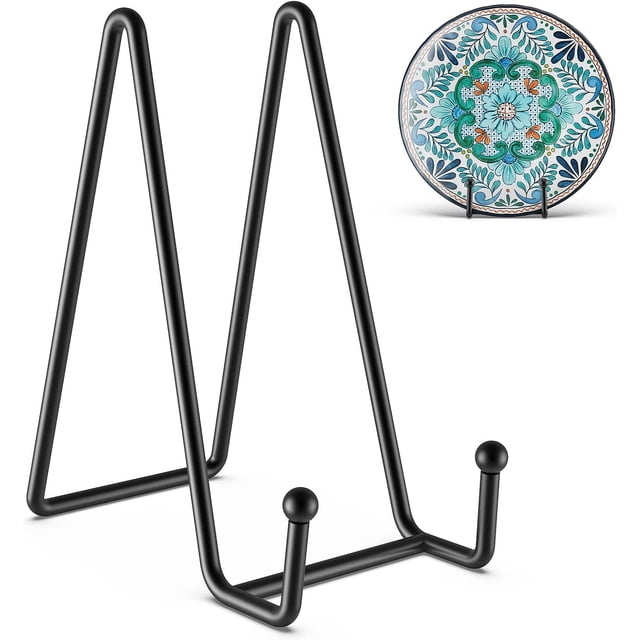 3 Pack 6 Inch Plate Stands for Display Picture - Vinyl Table Top Display, Decorative Metal Frame Holders for Book , Photo and Platter, Tabletop Art, Black 3 Packs