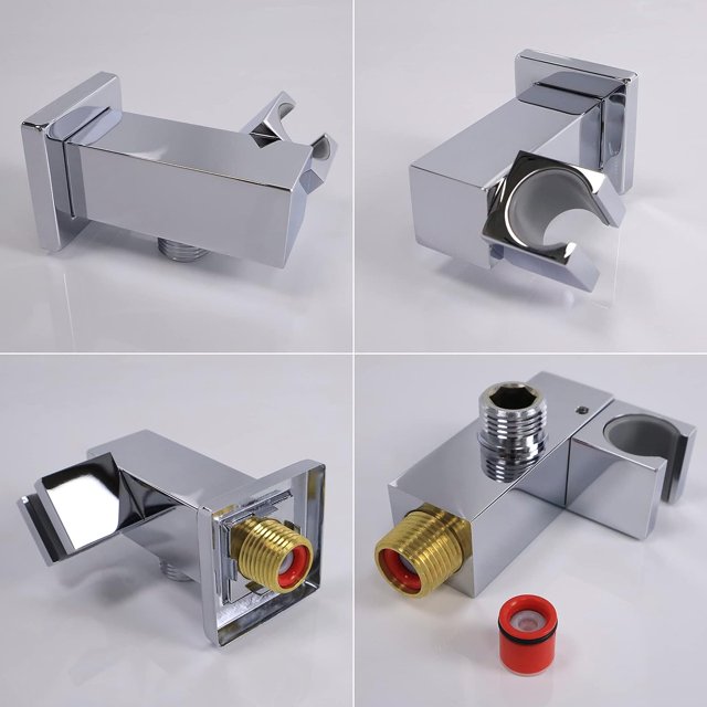 Soporte de cabezal de ducha de montaje en pared para baño, soporte ajustable de 360 grados para cabezal de ducha de mano, soporte de varilla de ducha cromado,