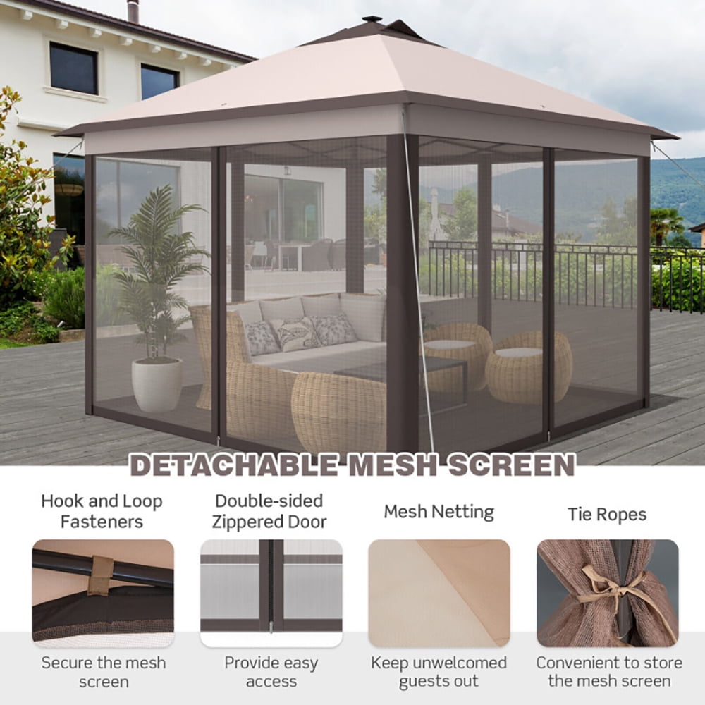 Aimee Lii 11 x 11 Feet Portable Outdoor Patio Folding Gazebo with Led Lights, Backyard Canopy Gazebo, Beige Aimee Lii 11 x 11 Feet Portable Outdoor Patio Folding Gazebo with Led Lights, Backyard Canopy Gazebo, Beige
