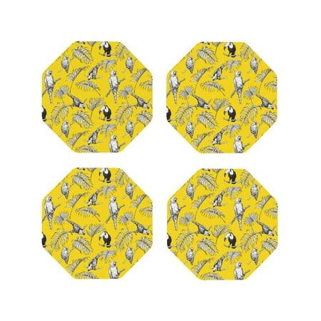 

Leather Coasters Set of 4 - Sketch Cute Parrot Toucan Lightweight Non-Slip Drink Coasters for Desk Anti-Scalding Desk Cup Coasters for Office Table Decor Octagon