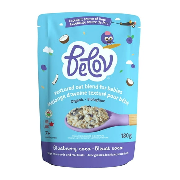Belov Organic Baby Oatmeal Cereal, Regular Oat, Textured Blend with Blueberry Coco, For Babies 7+ Months, 180 G