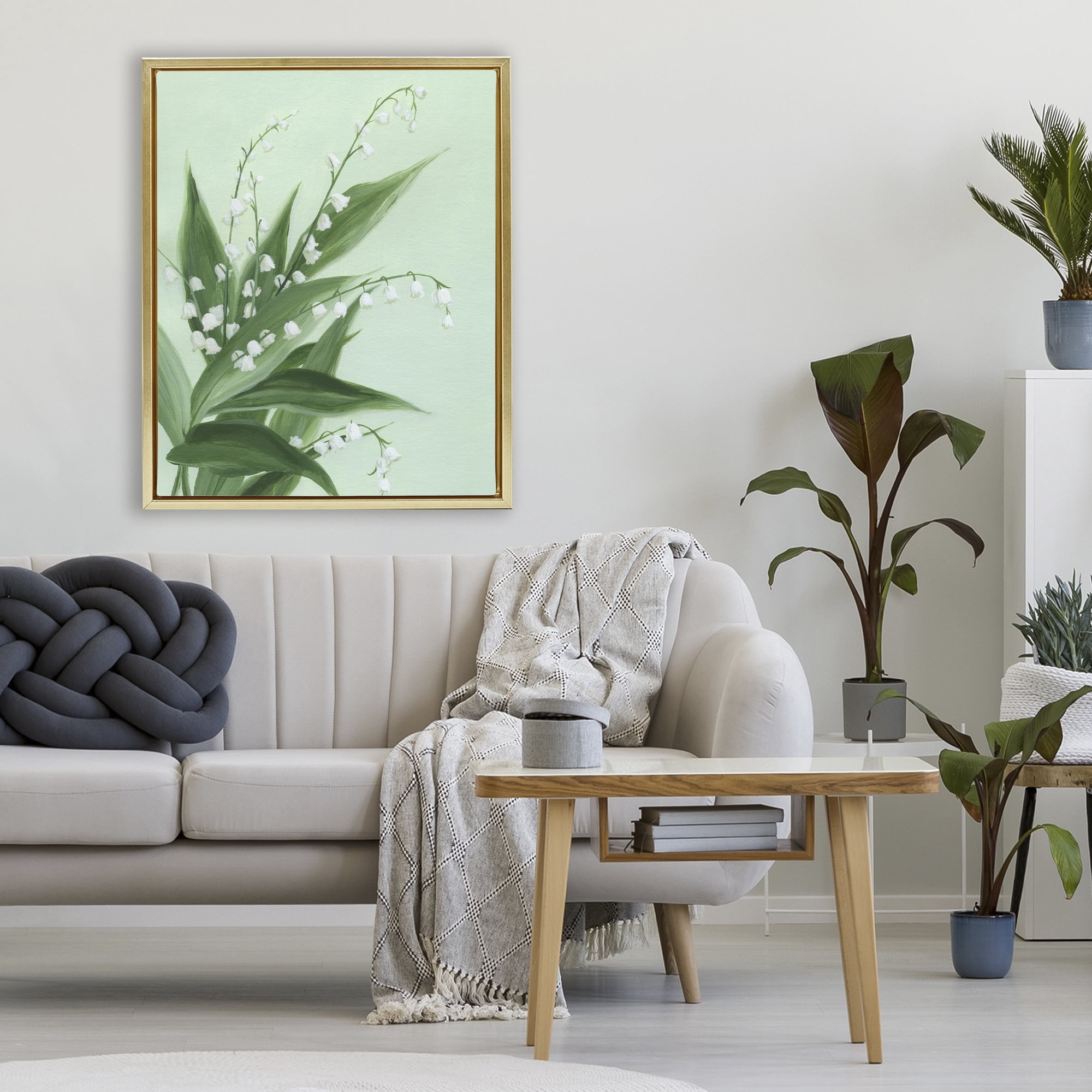 Stupell Industries Verdant Lily Of Valley Gold Framed Floater Canvas Wall Art, design by Grace Popp