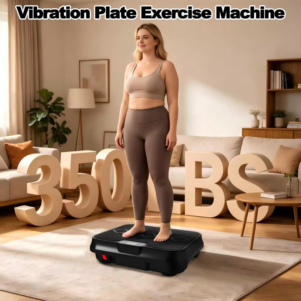 Vibration Plate Exercise Machine, Whole Body Workout Platform with Remote Control & Resistance Bands, Home Gym Vibration Platform, Black