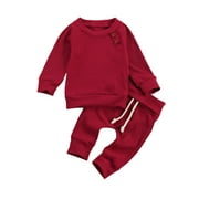 Mialoley nouveau-né bébé automne ensemble de vêtements en tricot côtelé à manches longues hauts + pantalon à cordon