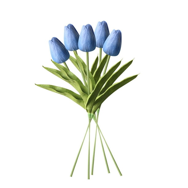 Mini flor artificial oficina en casa decoración floral fiesta de boda decorativa PU flor falsa, azul claro 5 piezas seitruly ZHF0582-11B