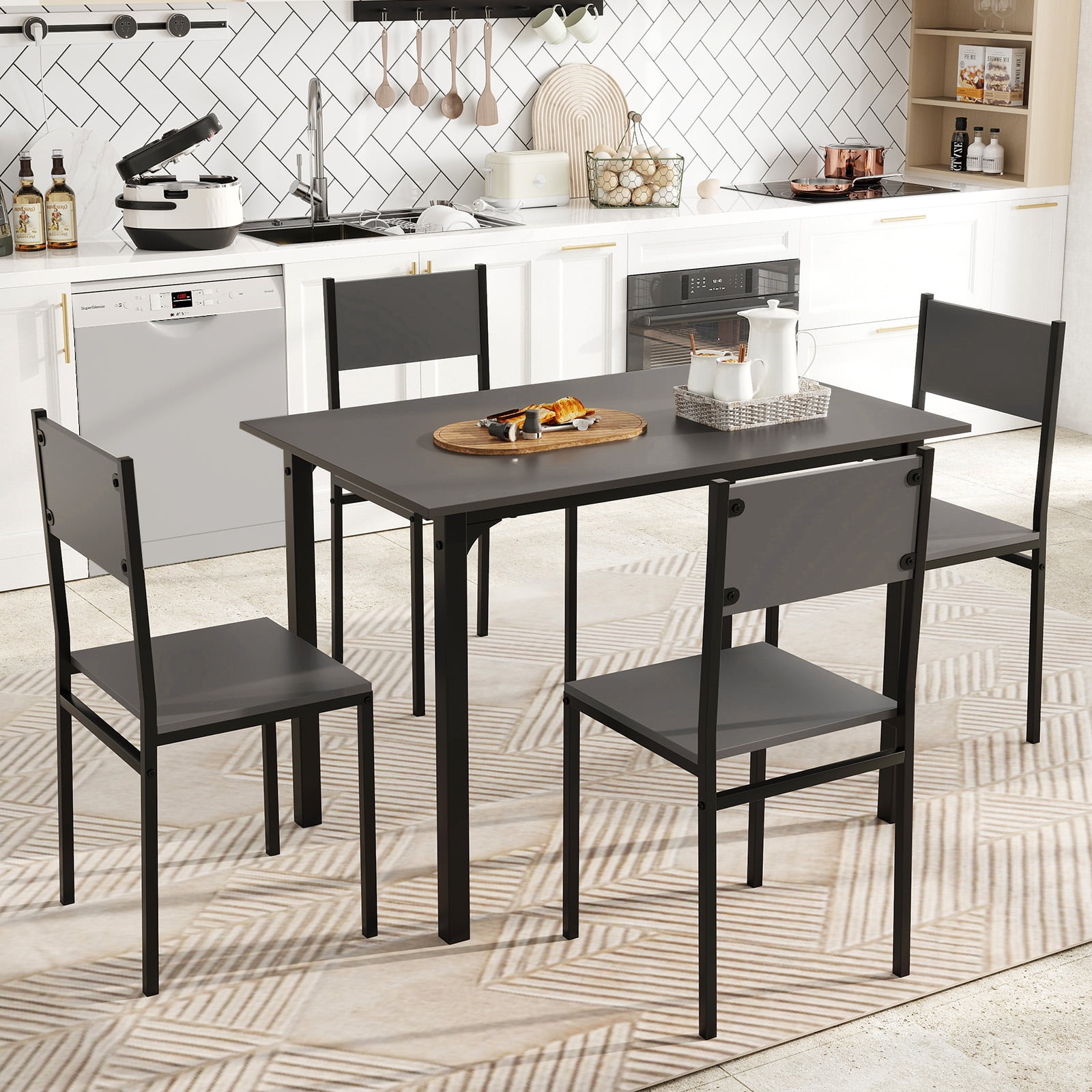Costway 5 PCS Dining Table Set Industrial Style Kitchen Table & Chairs for 4 Gray