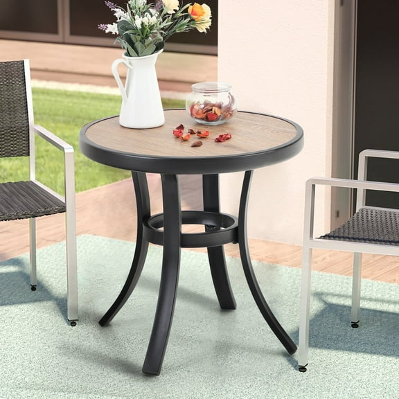 MF Studio 18.3"H Outdoor Patio Side Table Round Metal End Table with PVC Table Top, Black