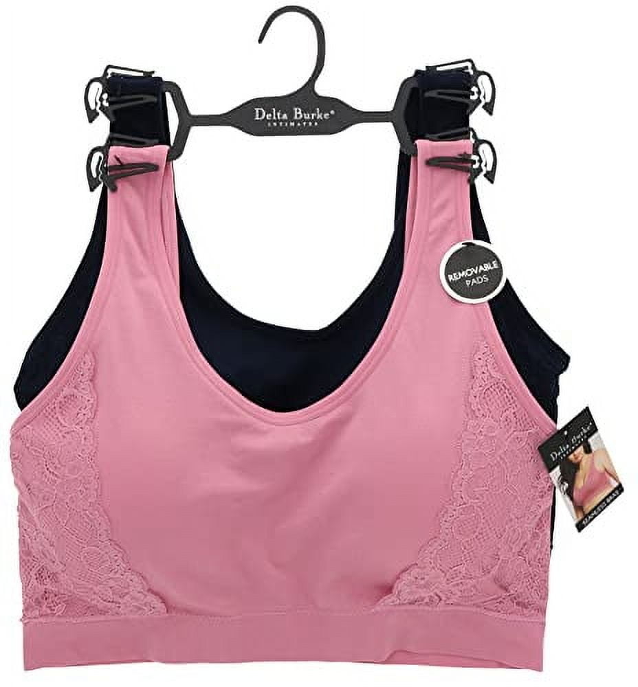 Delta Burke Intimates Women's Plus Size Seamless Comfort Band Lacey Detail Bra 2 Piece Set - Rose and Navy Blue - 2X-Large