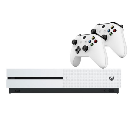 Restored Microsoft Xbox One S Game Console White Disc Edition 1TB with Two Retrofam Controllers (Refurbished)