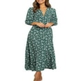 thumbnail image 1 of Women 3/4 Sleeve Maxi Dress Button-Down Floral Print V-Neck Dress, 1 of 5