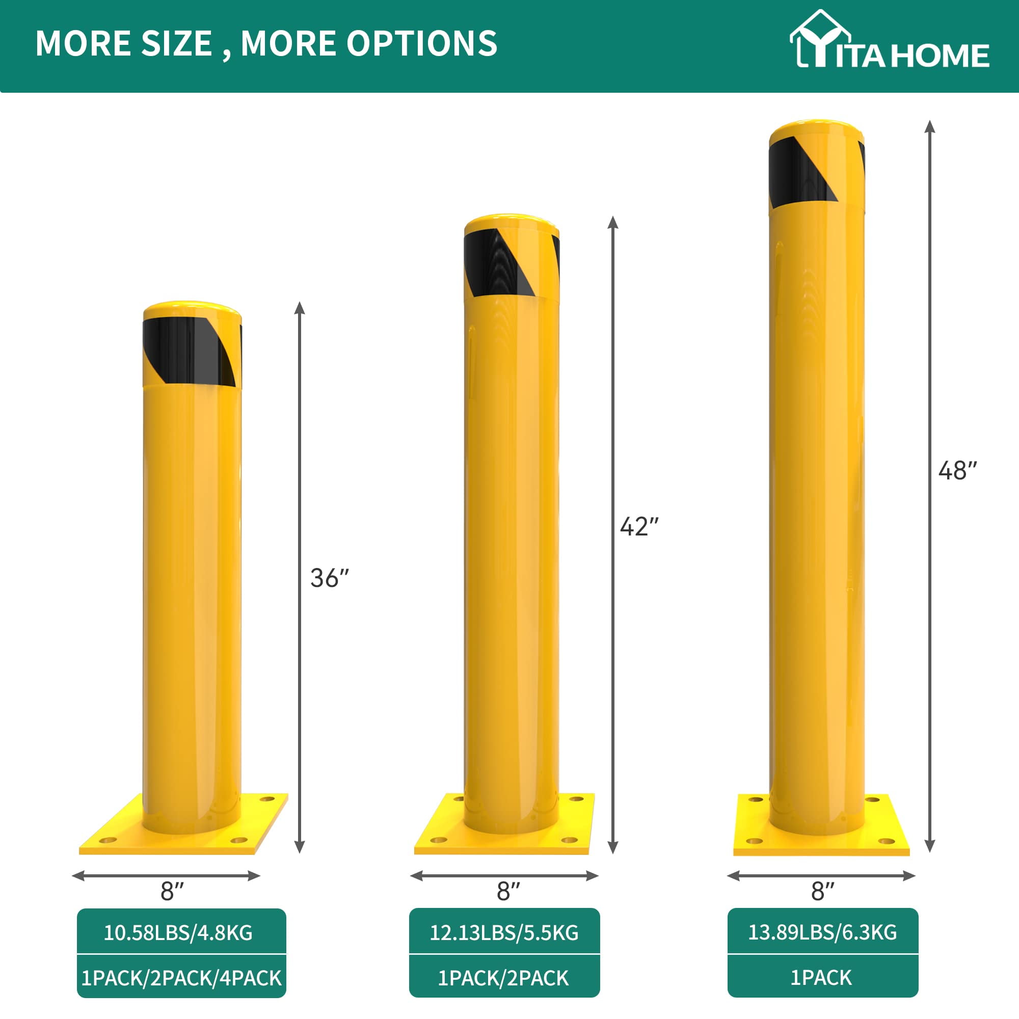 Dextrus 42" Safety Barrier Pole, Q235 Material, High Visibility, Yellow, 2-Pack