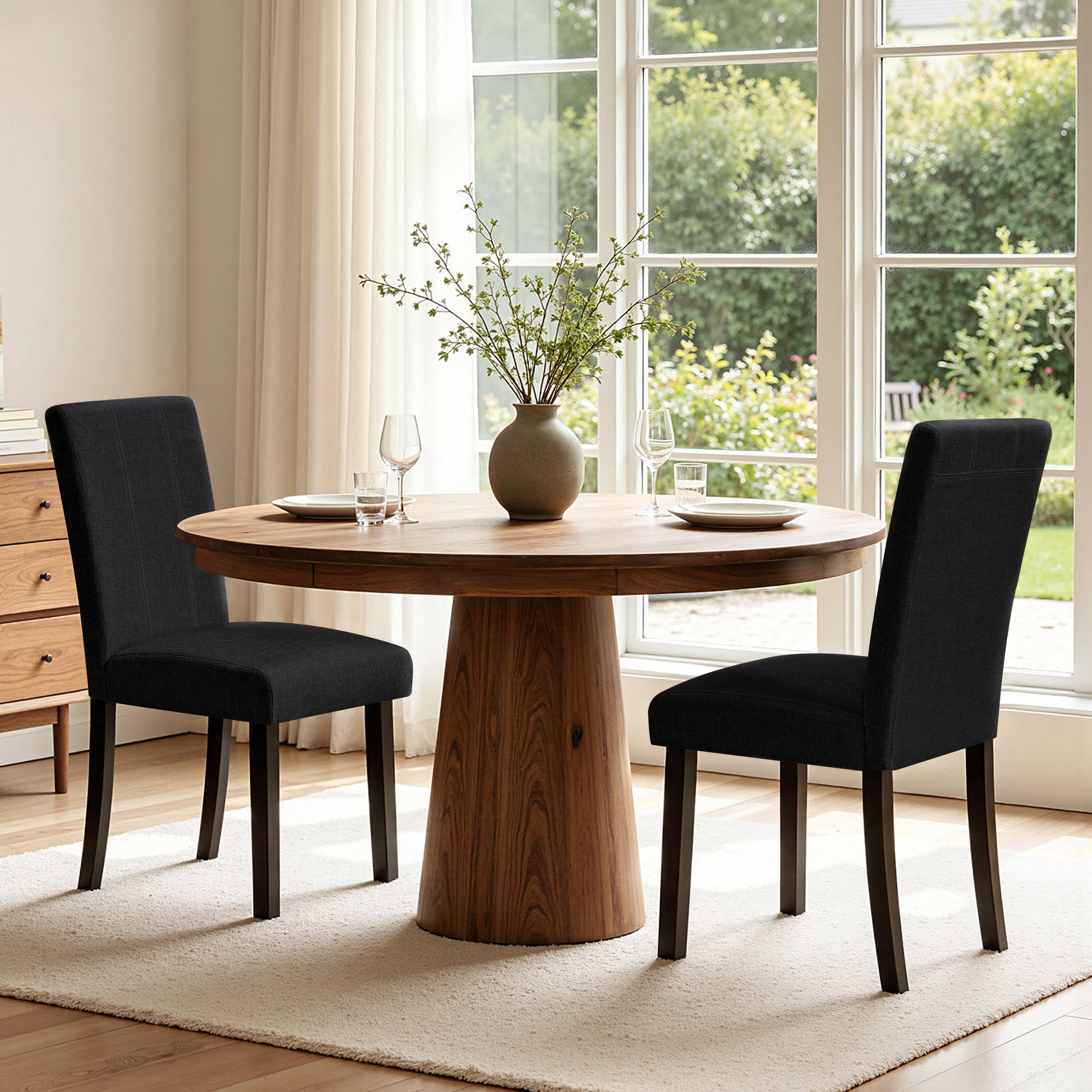 DyFun Linen Upholstered Dining Chairs Set of 2 for Kitchen Dining Room or Apartment Living, Black