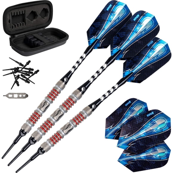 Darts Viper Astro, 80% tungsteno, punta blanda, 18 g, con funda, anillos rojos