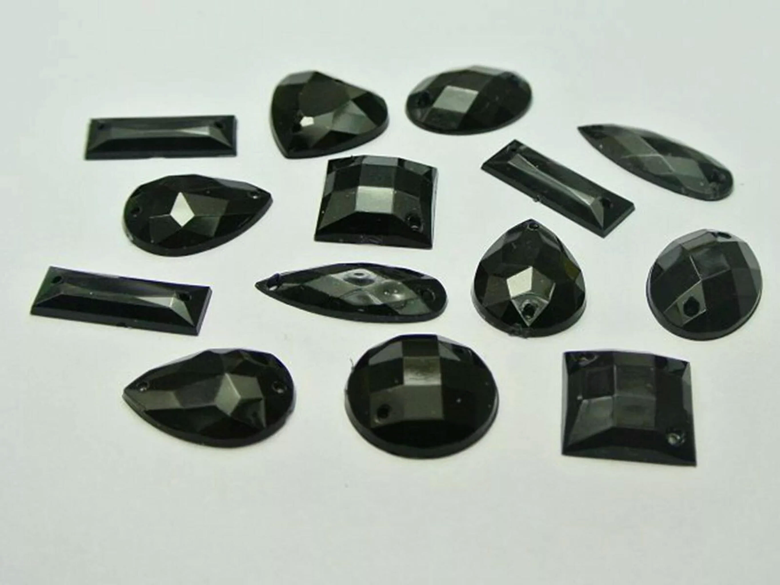 EOEMY 500 Black Color Flatback Acrylic Sewing Rhinestone Assorted Shape Sew On Beads