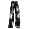 thumbnail image 4 of Bunenne Womens Jeans Wide Leg Jeans Woman Wide Leg Pants Floral Patterned Pants Lightweight Loose Fit Colorful Trouser Imitation Jeans for Women Trendy Dark Gray M, 4 of 4