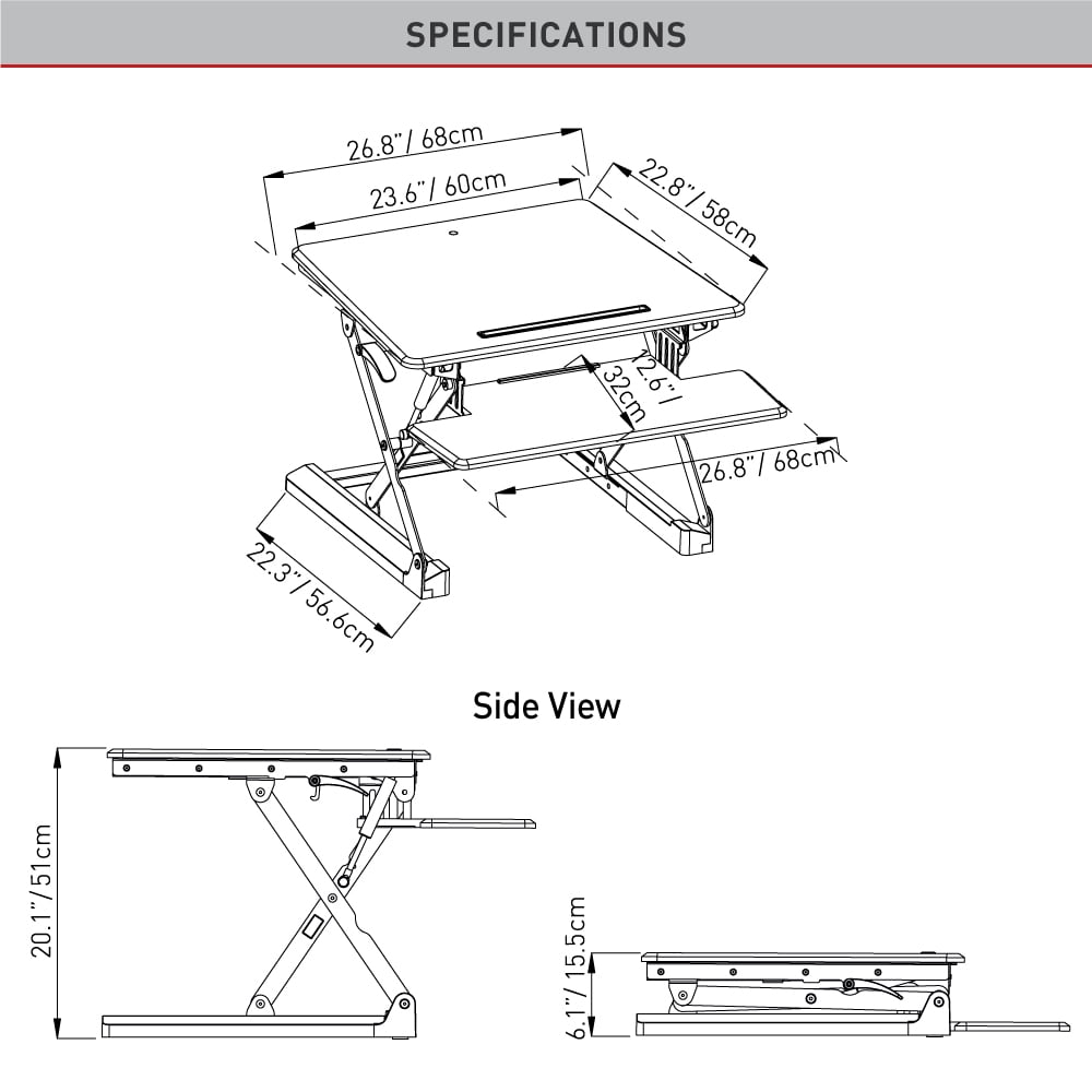 Barkan Sit-stand Gas Spring 2 Surface Working Station Black Workstation Vertical Adjustment Touch & Adjust Sit-Stand Gas Spring Balancer 2 Year Warranty