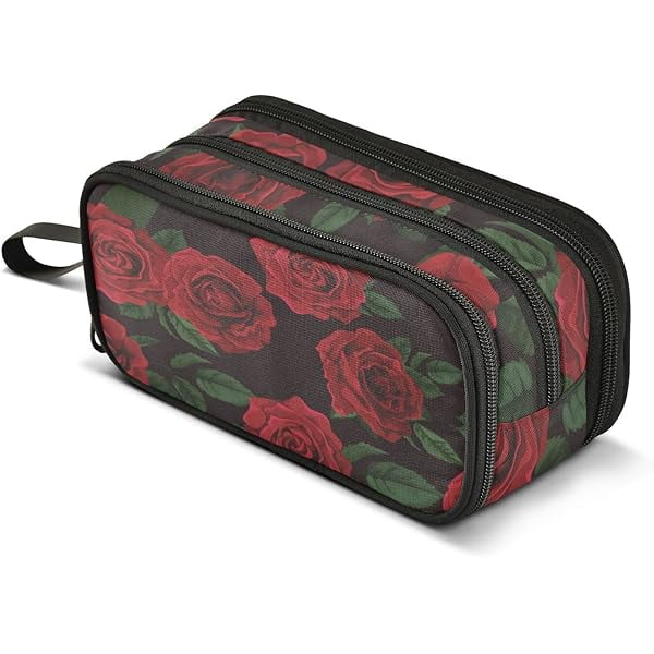 wonima02 Red Roses Pencil Case Large Big Capacity Pencil Bag for Girls Boys Pencil Box Marker Organizer Bag for Teens Students Women Men
