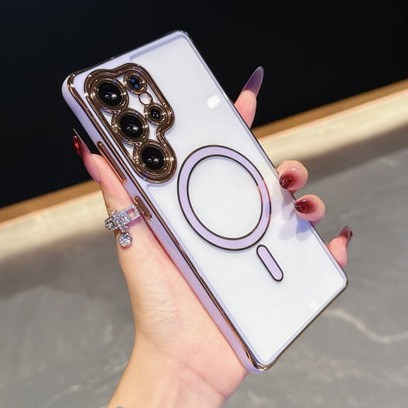 Magnetic Clear Case for Samsung Galaxy S25 with Full Camera Lens Protection,Compatible with MagSafe,Plating Soft TPU Phone Case,Anti-Scratch Shockproof Slim Cover for Women Gilrs Men,Purple