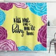 thumbnail image 1 of Kiss Me Shower Curtain, Romantic Quote with Floral Frame Hand Drawn Calligraphy Spring Love Valentine's Day, Fabric Bathroom Set with Hooks, 69W X 84L Inches Extra Long, Multicolor, by Ambesonne, 1 of 3