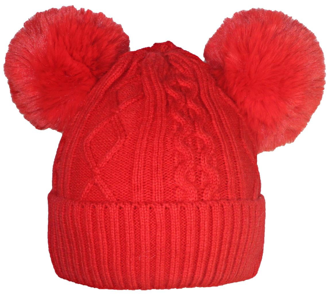 Best Winter Hats Quality Womens Knit Cap Plush Lined W/2 Large Pom Poms Red