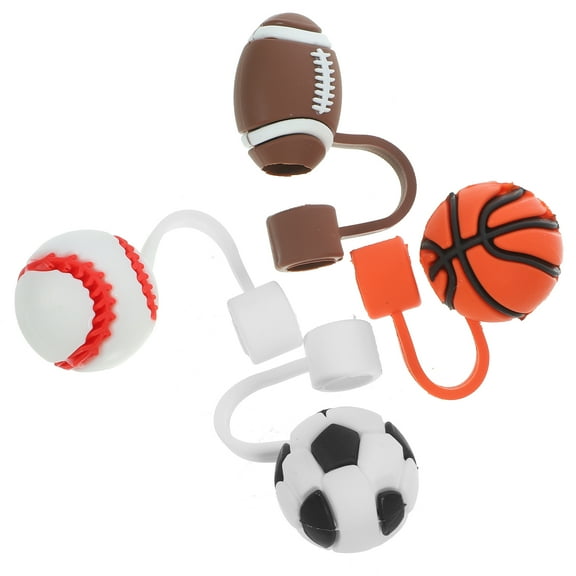 4pcs Decorative Cartoon Straw Covers Caps Plugs Sports Themed Straw Cover Straw Toppers
