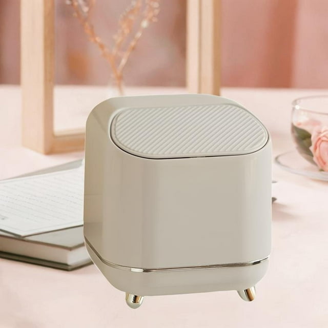 Papelera de Escritorio Perfecl Pequeña con Tapa Beige