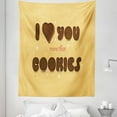 thumbnail image 1 of Love You More Tapestry, Romantic Words with Chocolate Cream Filled Cookie Font and Stars, Fabric Wall Hanging Decor for Bedroom Living Room Dorm, 5 Sizes, Multicolor, by Ambesonne, 1 of 1