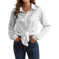 thumbnail image 2 of Blusas de Satén para Mujer, Camisas de Seda con Botones, Blusas Informales de Larga para Negocios Gris XXL, 2 of 7