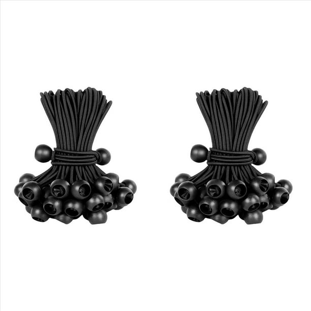 Cuerda Elástica con Bola Negra, Cuerda Elástica para Exteriores Resistente con Bola, Bola Elástica Atada con Lona para Refugio, Camping, Carga, 120 Piezas