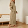 thumbnail image 6 of Women's Hooded Fleece Bathrobe Long Sleeve Cable Knit Textured Robe with Pockets Cozy Homewear for Fall Winter, 6 of 8